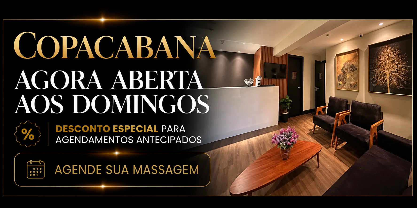 Copacabana agora aberta aos domingos. Desconto especial para agendamentos antecipados.